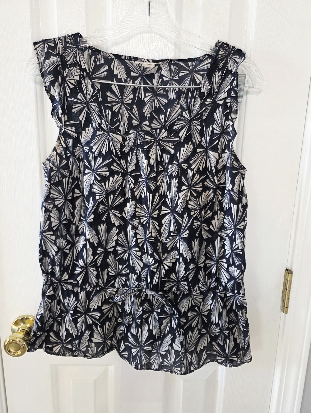 LOFT Navy White Printed Tank Top XS Cotton